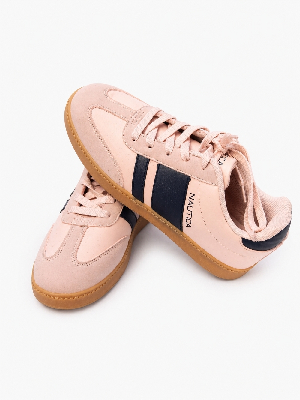 Nautica Blush Pink Sneakers with Navy Stripes